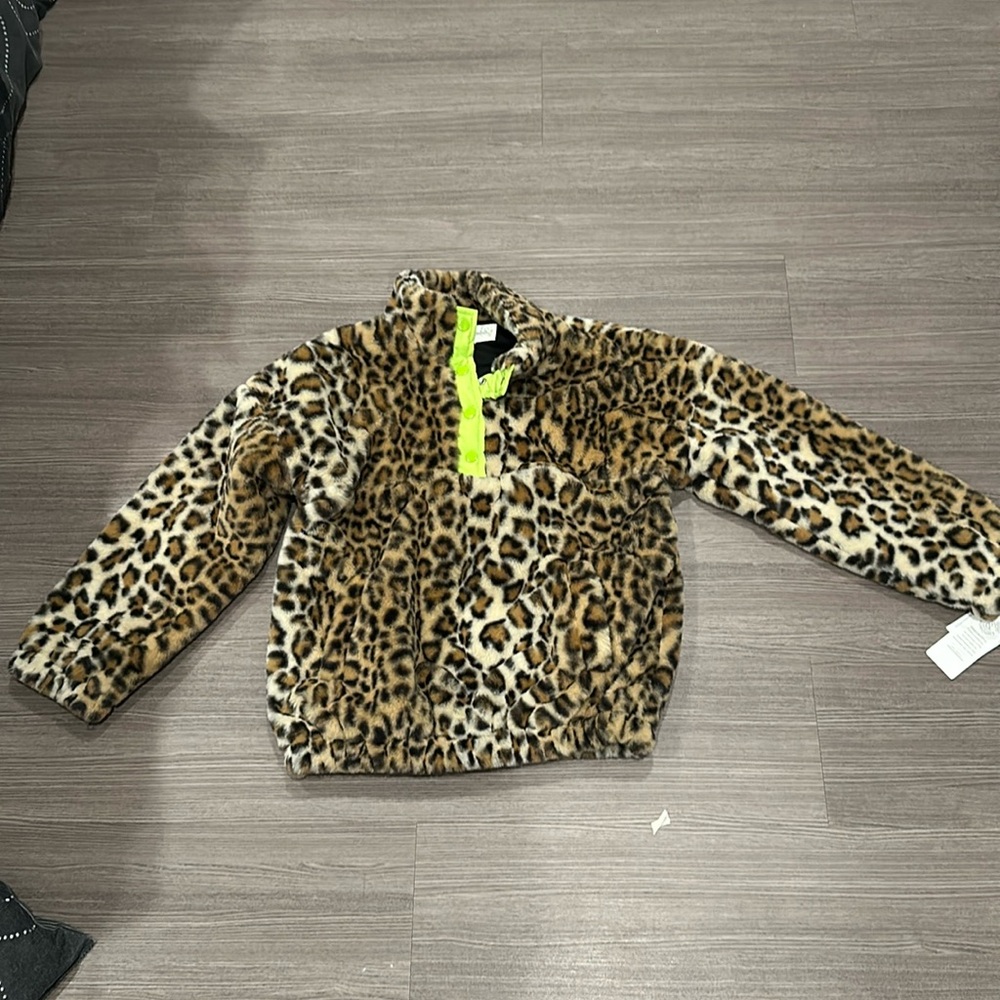 Girls leopard fleece pullover
